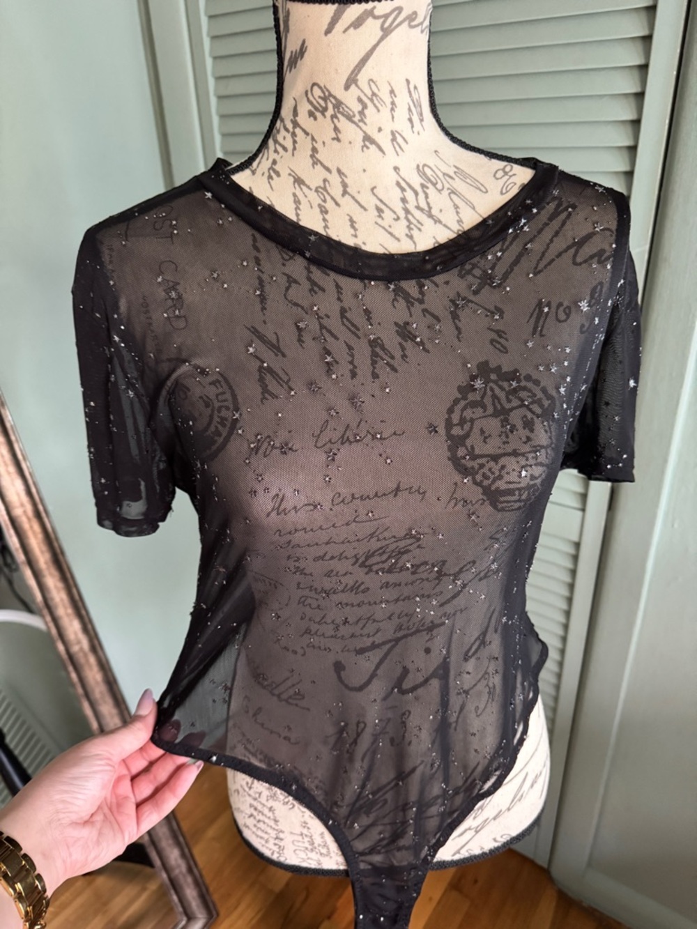 Sheer Black Bodysuit with Subtle Sparkle